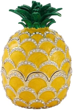 Lucky Pineapple Trinket Boxes Hinged Hand-Painted Jewelry Box with Rhinestones Enamel Fruit Style Ornament Christmas Gift for Women(Yellow)