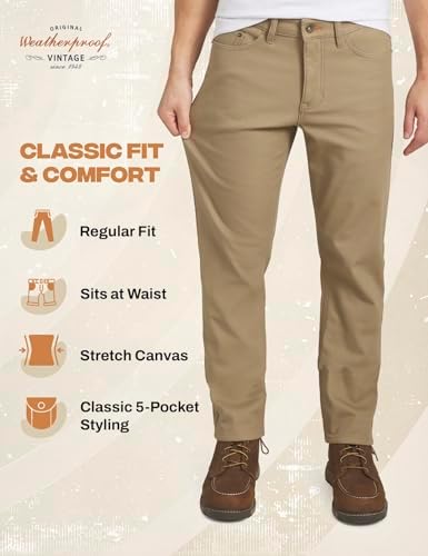 Weatherproof Vintage Fleece Lined Pants Men's - Regular Fit | Soft & Warm, Cold Weather Insulated Canvas Winter Pants for Men