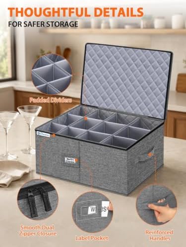 punemi Large Wine Glass Storage Box for Martini, Hard Shell Moving box