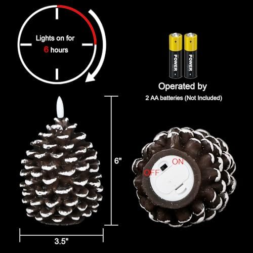 Wondise Pine Cone Flameless Candles with 6H Timer