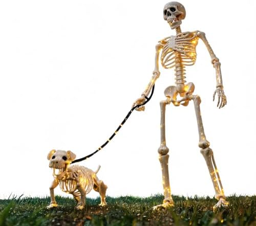 Lighted Human & Dog Skeleton Halloween Decorations Outdoor/Indoor
