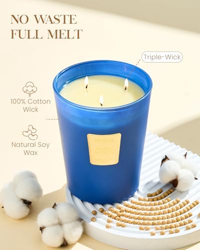M&SENSE Peaceful Patchouli Soy Candle, 35oz 3-Wick, Yoga Scented Candles