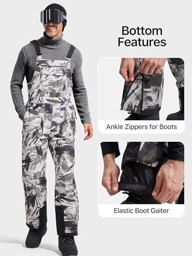 FREE SOLDIER Mens Snow Bibs Ski Snow Pants Softshell Ski Bib Overalls