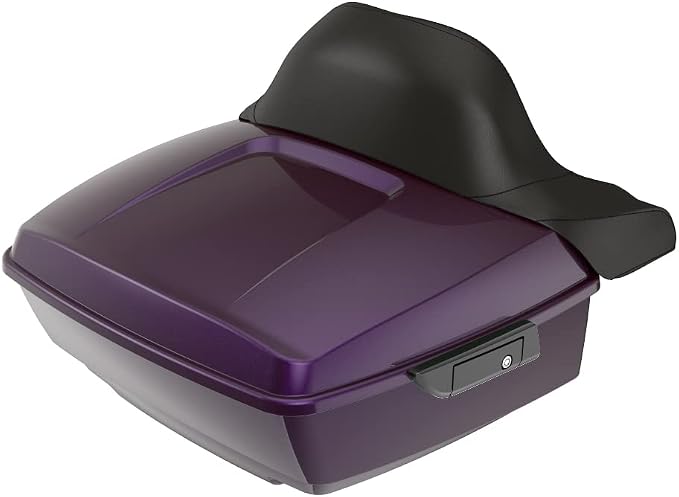 Advanblack Road Glide Tour Trunk Pack Hard Candy Mystic Purple Flake King Tour Trunk Pack Luggage +Wrap-Around Backrest Pad for '97-'25 Harley Touring Road King Street Glide Electra Glide CVO models