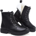todaysunny Womens Combat Winter Boots Fur Lined Snow Boots Lace Up Side Zip