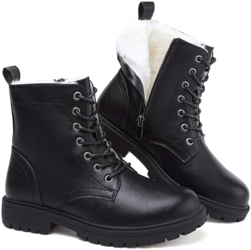 todaysunny Womens Combat Winter Boots Fur Lined Snow Boots Lace Up Side Zip