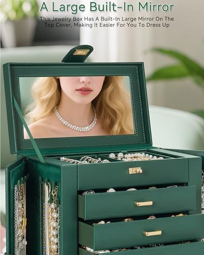 AKOZLIN 6-Tier Jewelry Box Organizer 5 Drawers Storage XXL Green