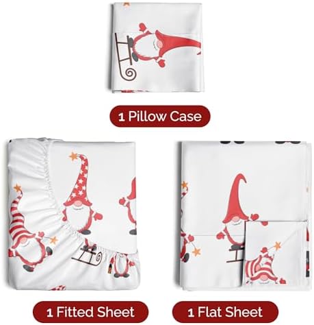 Christmas Sheet Set, Holiday Gnomes Red, Holiday Xmas Bedding Set - Twin XL