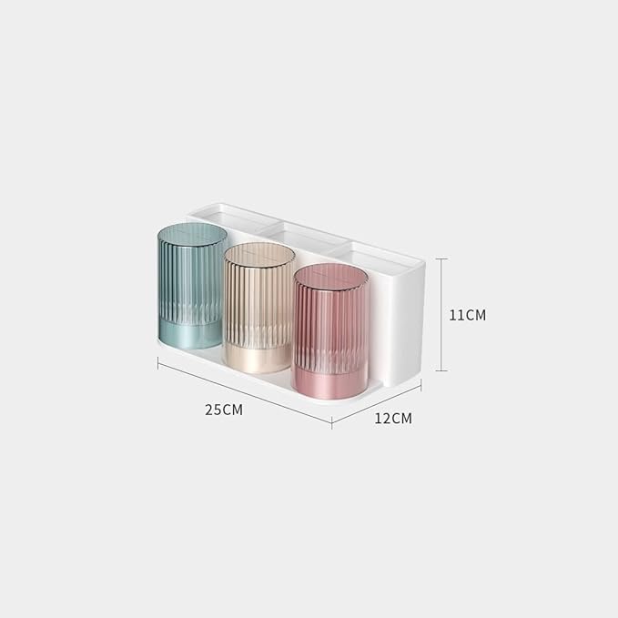 Toothbrush Rack 2PCS Wall Mounted Toothbrush Holder Storage Rack with Mouthwash Cup Automatic Toothpaste Dispenser Squeeze Kit Bathroom Toothbrush Holder(B)