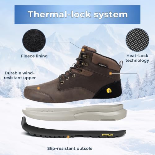 FitVille Mens Snow boots Wide Width Fur Lined Warm Winter Boots with Heat Lock Technology and Adjustable Lace up, Slip-Resistant Outsole for Outdoor