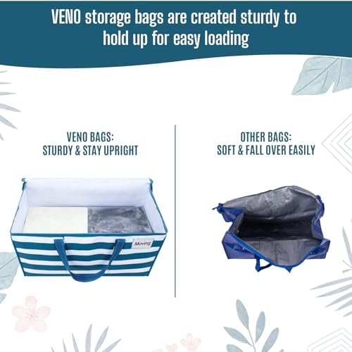 VENO Moving Bags, Wide Open Top, Clear Window, Classic Navy Stripe, 8 Pack