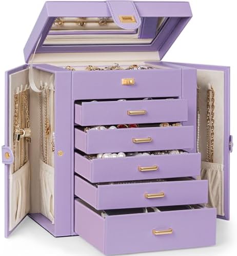 AKOZLIN 6-Tier Jewelry Box Organizer 5 Drawers Storage Medium Violet