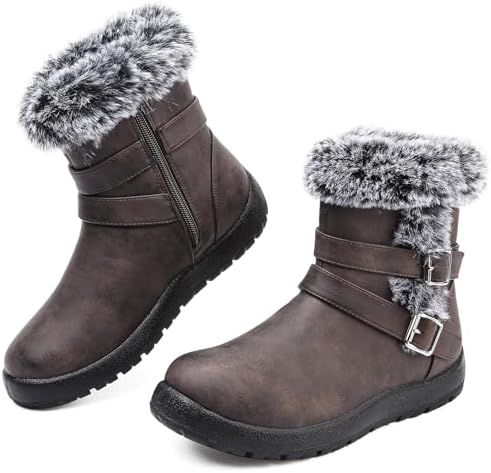 Womens Snow Boots Leather Winter Warm Boots Platform Ankle Booties