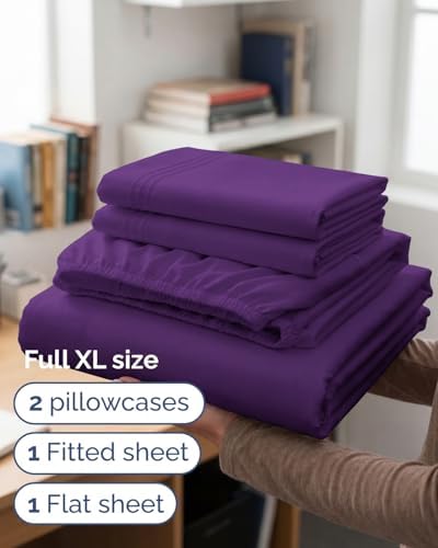Full XL Sheets - 4 Piece Full XL Sheet Set - Breathable & Cooling - Purple