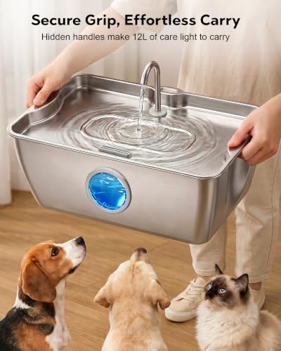 CEESC 12L/3.2Gal Dog Water Fountain with Easy-Carry Handle, Stainless Steel