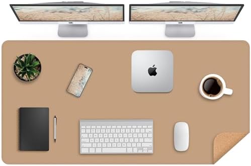 AFIING Cork Desk Mat 47" x 23.6", Dual-Sided Natural Cork & PU Leather Desk Pad, Non-Slip Waterproof Large Mouse Pad for Office, Home & Gaming (Dark Apricot)