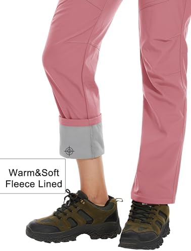 MAGCOMSEN Women's Fleece Lined Waterproof Insulated Snow Ski Pants Winter Warm Hiking Pants Outdoor Softshell