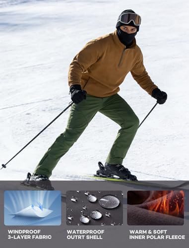 Stlight Mens Snow Ski Water Repellent Softshell Pants for Winter Hiking Fleece Lined Bottom Leg Zipper with 6 Zip Pockets