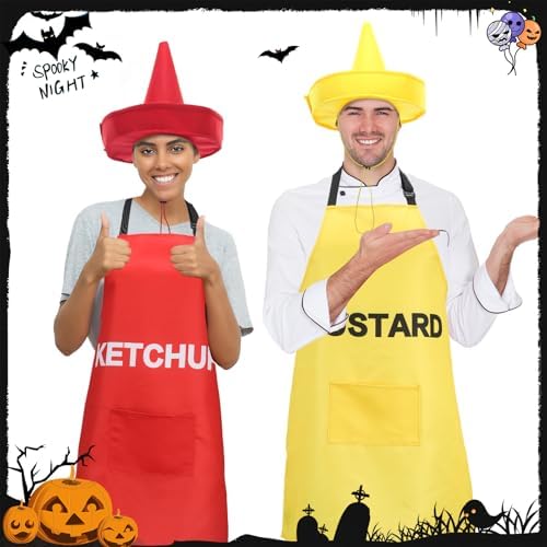 2 Set Halloween Ketchup and Mustard Costumes for Adults Couples