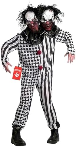 Morph Two Headed Scary Clown Costume Men, Halloween Costumes for Men
