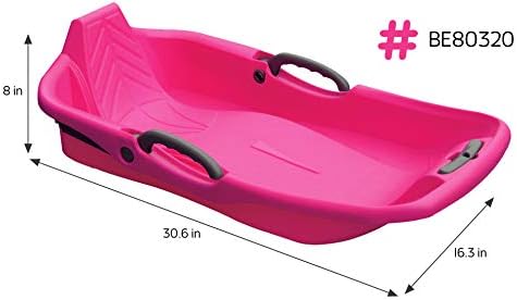 BELLI Pink Plastic Toboggan, Snow Sled, 1 seat with Brake & Handle Cord, for Kids BE80320
