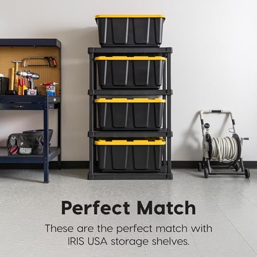 IRIS USA 8-Pack 27 Gallon Storage Bins with Lids |Made in USA| Heavy Duty Plastic Tote Containers for Truckbed Tool Box Organization, Large - Black/Yellow