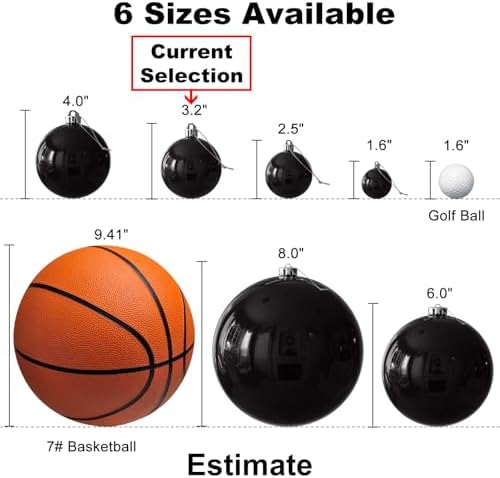 Black 3.2" Large Christmas Balls - Christmas Tree Decoration Ornaments Shatterproof Hanging Balls for Birthday Halloween Holiday Wedding Decorations Set of 18pcs
