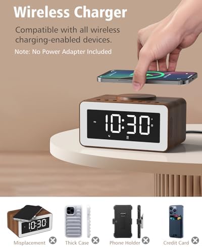 Alarm Clock for Bedroom, Wireless Charging, Bluetooth Speaker Sound Machine