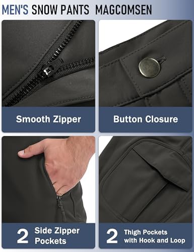 MAGCOMSEN Snow Pants for Men Fleece Lined Softshell Winter Men's Ski Pants