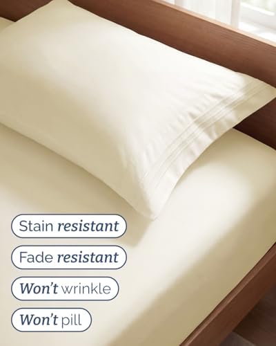 Twin Size 3 Piece Sheet Set - Comfy Breathable & Cooling Sheets - Off White