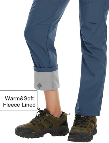 MAGCOMSEN Women's Fleece Lined Waterproof Insulated Snow Ski Pants Winter Warm Hiking Pants Outdoor Softshell
