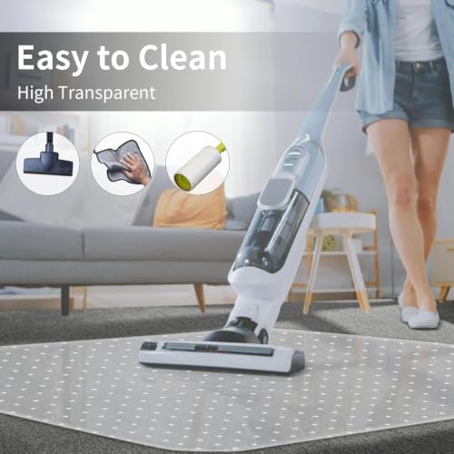 Office Chair Mat for Carpeted Floor, 63"x51" Clear Desk Mat for Carpet Large Protector Floor Mat On Low Pile Carpets, Easy Glide Rolling Plastic Floor Mat, Computer Chair Mat for Home Office