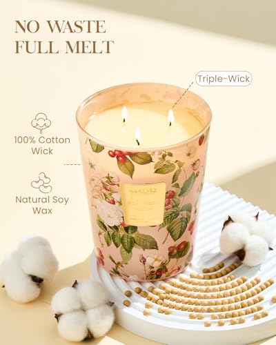 M&SENSE Strawberry Vanilla Soy Candle, 35oz 3-Wick, Sweet Love for Her
