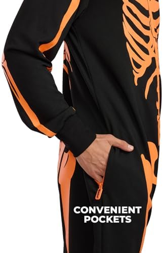 Tipsy Elves Men's Halloween Skeleton Costume Hooded Jumpsuit Adult Onesie