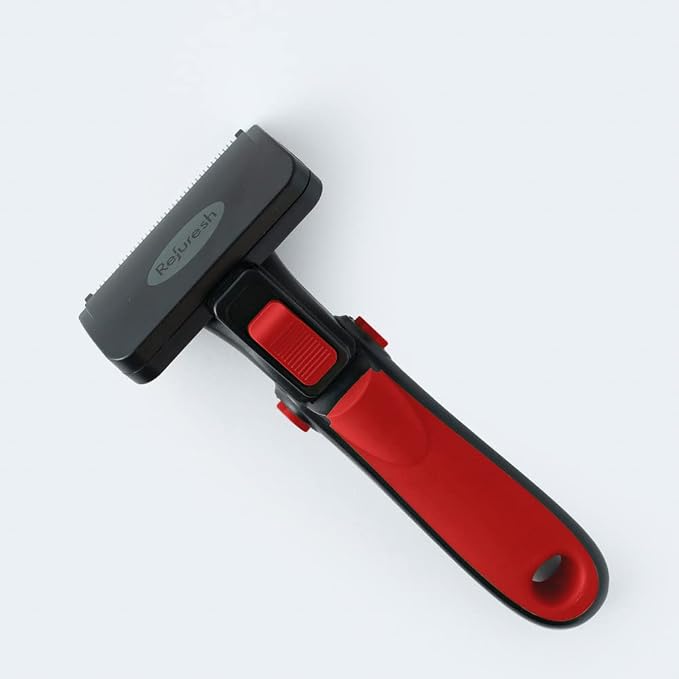 Deshedding Dog Brush for Long Hair (Medium,Red) – Gentle Deshedding Tool for Dogs & Cats – Reduces Shedding, Without damaging Topcoat. Removes Loose Fur & Dead Undercoat.