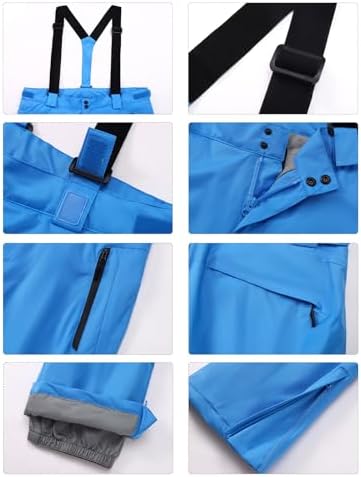Men's Insulated Snow Pants Waterproof Ski Pant for Winter Hiking Bottom Leg Zipper Outdoor Pants Zipper Pockets