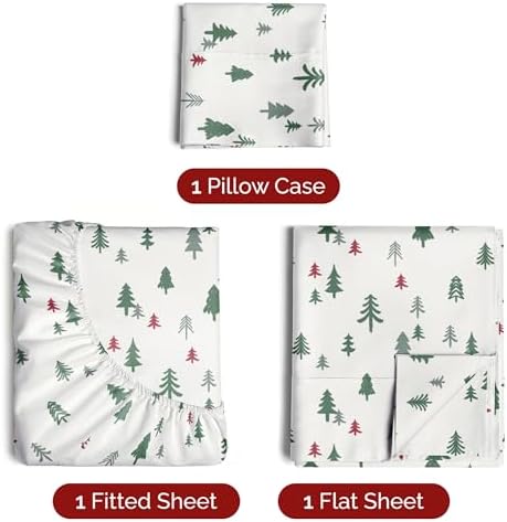 Christmas Sheet Set, Christmas Trees 4, Holiday Xmas Bedding Set - Twin XL