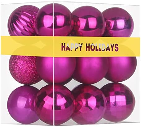 Fuchsia 1.6" Small Christmas Balls Christmas Tree Decoration Ornaments Shatterproof Hanging Balls for Birthday Halloween Holiday Wedding Decorations Set of 18pcs
