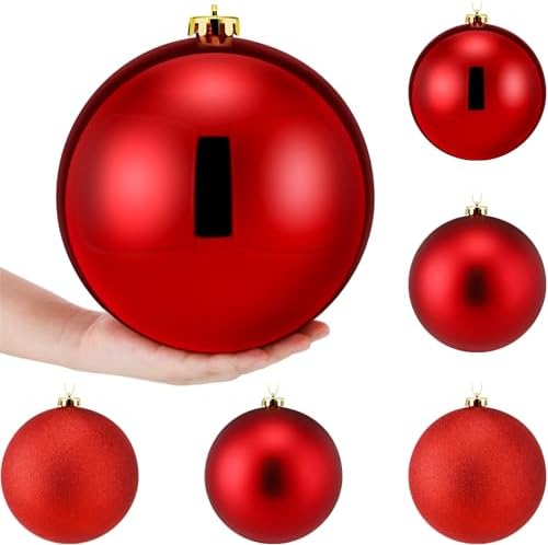 Wettarn 6 Pcs Extra Large Christmas Ball Ornaments 8'' Shatterproof, Red