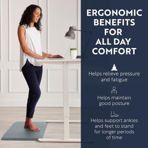 KANGAROO Anti Fatigue Mats for Kitchen Floor, 58x20, 3/4 Inch Thick Cushioned Ergonomic Mat, Reduce Foot Pressure, Waterproof Comfort Rug for Under Sinks, Office Standing Desk, Store Floors, Grey