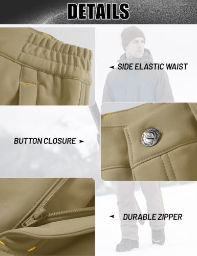 MAGCOMSEN Men's Ski Snow Pants Waterproof Fleece Lined Winter Hiking Pants