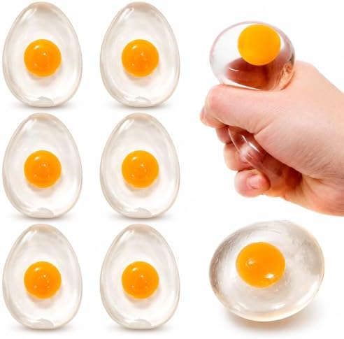 The Dreidel Company 6 Count Clear Sticky Egg Splat Balls - Soft Squishy Liquid Filled Yolk Stress Relief Fidget Toys, Novelty Party Favors and Goodie Bag Fillers