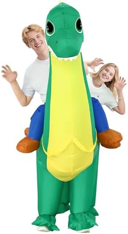 XYJKIDSES Couple Inflatable Dinosaur Costume for Adult Halloween Blow Up Costumes 2 Person Funny Ride On Brachiosaurus Costumes for Men Women Cosplay