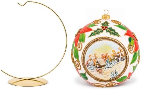 Hand Blown Glass Christmas Ornaments Ball, Wintry White 8 in + Stand