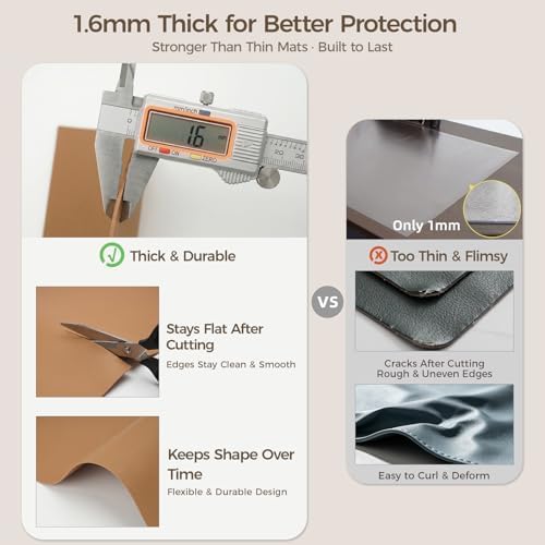 1.6mm Thick Leather 18x54 Inch Non-Slip Mat, Waterproof Countertop Protector, Kitchen Island Counter/Dinner Table Mat, Caramel Brown