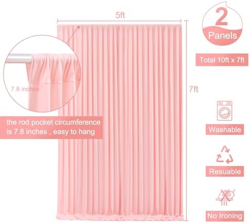 Blush Pink Backdrop Curtain for Parties Baby Shower Wrinkle Free Pink Photo Curtains Backdrop Drapes Fabric Decoration for Wedding Birthday Party 5ft x 7ft,2 Panels