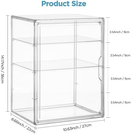 HBlife Baby Bottle Storage Organizer for Countertop Cabinet, 3 Tiers Adjustable Clear Acrylic Bottles Storage Station Case Box Container with 2 Removable Dividers and Magnetic Door, Large
