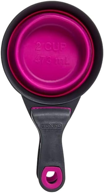 Dexas Popware for Pets Collapsible Klip Scoop, 3-in-1 Pet Food Scoop, Measuring Cup and Bag Clip, 2 Cup Capacity, Fuchsia