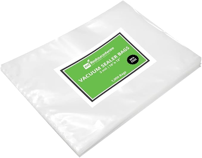 Restaurantware-Fresh Hero 16 x 12 Inch Vacuum Sealer Bags, 1000 Food Storage Bags - 4 mil Thick, Microwavable, Clear Plastic Sous Vide Bags, Freezable, For Storing Food Or Sous Vide Cooking