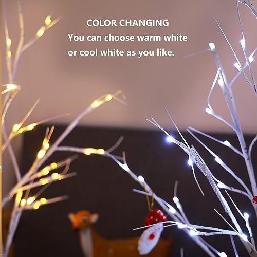 2 Pack 4FT Lighted Birch Trees, Warm White to Cool White Color Changing